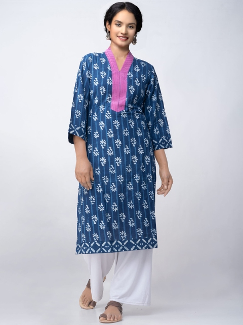 

Unnati Silks Women Navy Blue Ethnic Motifs Printed Flared Sleeves Handloom Kurta