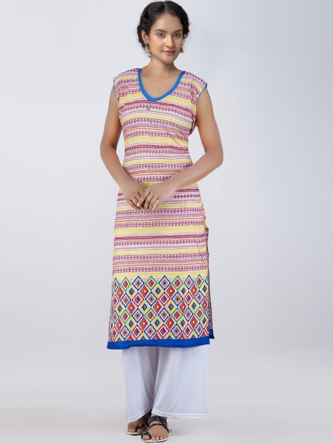 

Unnati Silks Women Cream-Coloured Geometric Printed Thread Work Handloom Kurta