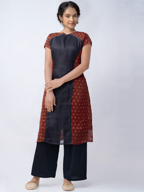 

Unnati Silks Women Red Geometric Printed Handloom Kurta