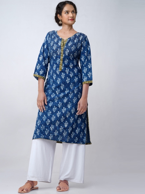 

Unnati Silks Women Navy Blue Ethnic Motifs Printed Thread Work Handloom Kurta
