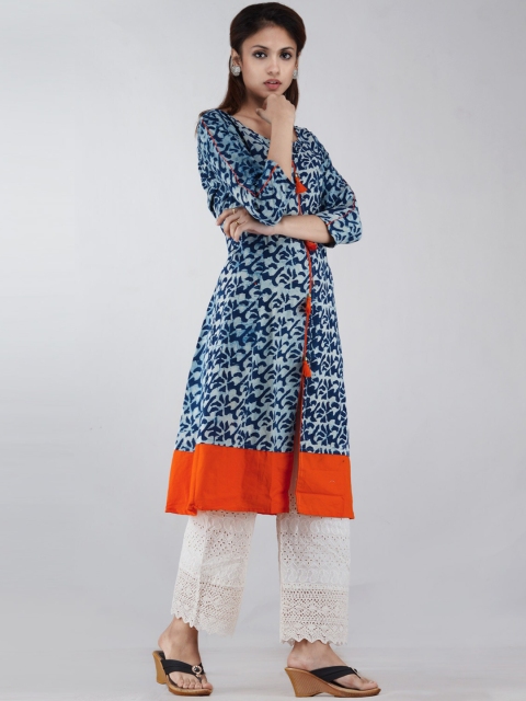 

Unnati Silks Women Blue Floral Printed A-Line Kurta