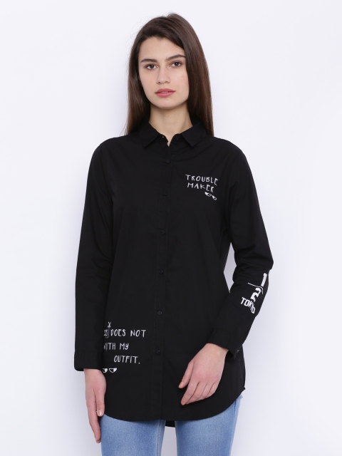 

Tokyo Talkies Women Black Solid Casual Shirt with Printed Detail