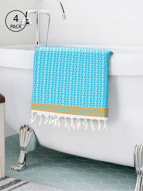 

Story@home Set of 4 Blue Abstract Pure Cotton 200 GSM Bath Towel