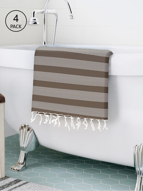 

Story@home Set of 4 Brown Checkered Pure Cotton 200 GSM Bath Towel