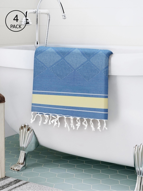 

Story@home Set of 4 Blue Geometric Pure Cotton 200 GSM Bath Towel