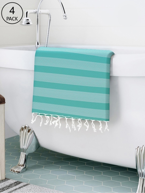 

Story@home Set of 4 Teal Blue Checkered Pure Cotton 200 GSM Bath Towel