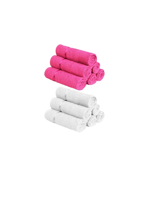 

Story@home Set Of 12 White & Pink Solid 450 GSM Pure Cotton Face Towels