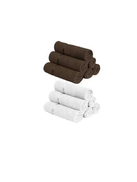 

Story@home Set Of 12 White & Brown 450 GSM Pure Cotton Face Towels