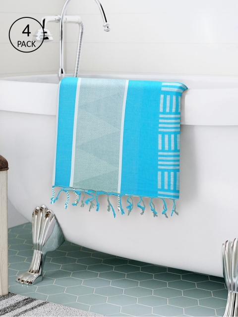 

Story@home Set of 4 Blue Geometric Pure Cotton 200 GSM Bath Towel