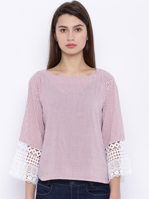 

Tokyo Talkies Women White & Red Striped Top