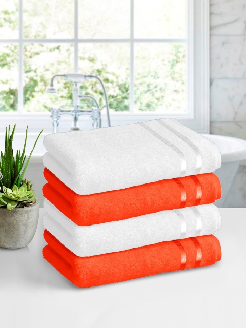 

Story@home White & Orange Pack of 4 450 GSM Pure Cotton Bath Towels