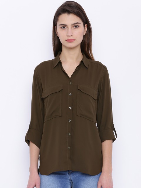 

Tokyo Talkies Women Olive Brown Shirt