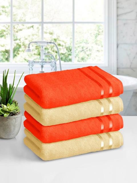 

Story@home Unisex Set Of 4 Orange & Beige Solid 450 GSM Bath Towels