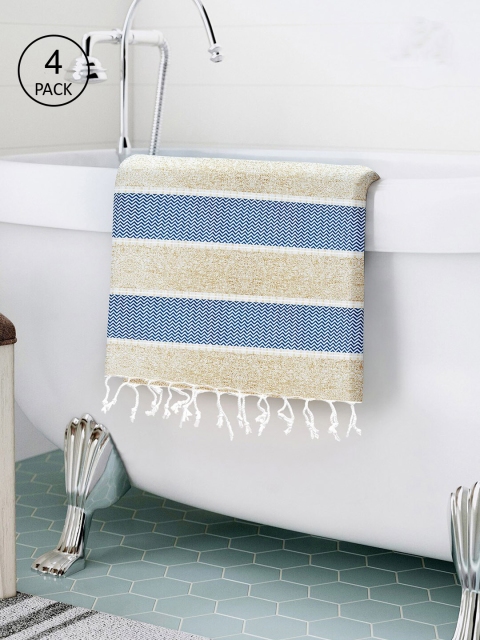 

Story@home Set of 4 Blue & Beige Chevron Pure Cotton 200 GSM Bath Towel