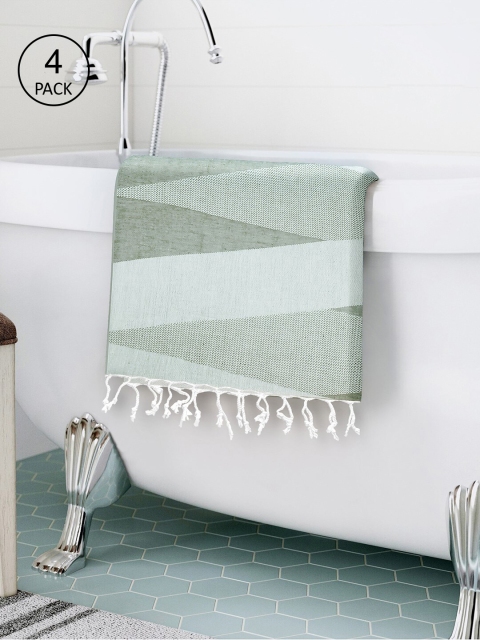 

Story@home Set of 4 Green Geometric Pure Cotton 200 GSM Bath Towel