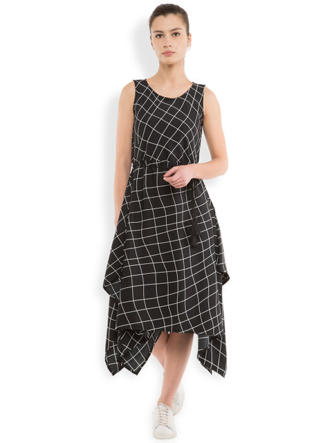 

Tokyo Talkies Women Black Checked A-Line Dress