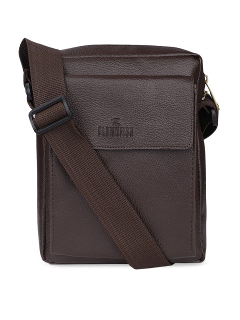 

THE CLOWNFISH Brown Leather Structured Sling Bag