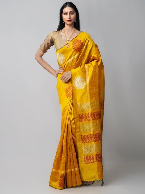 

Unnati Silks Yellow Woven Design Bengal Linen Saree