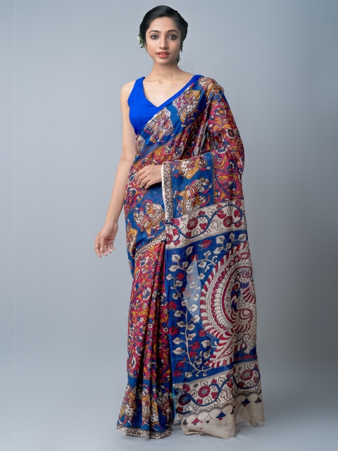 

Unnati Silks Blue & Maroon Kalamkari Pure Cotton Kota Saree