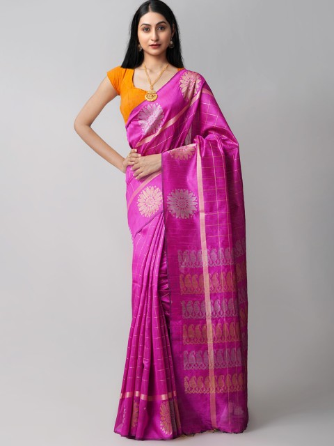 

Unnati Silks Pink Woven Design Bengal Linen Saree