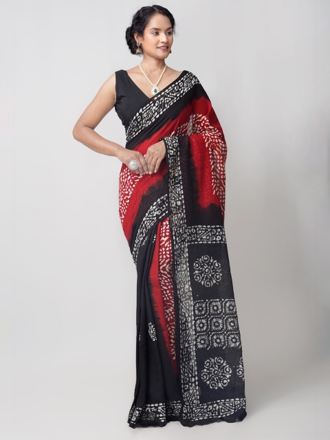 

Unnati Silks Maroon & Black Batik Printed Kota Saree