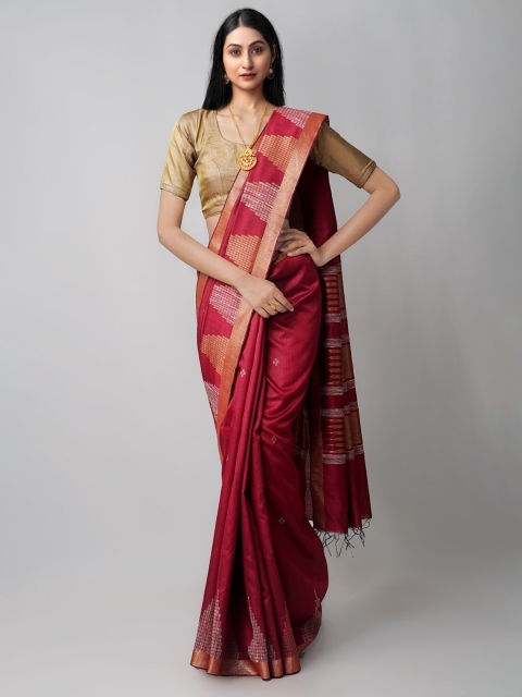 

Unnati Silks Maroon Woven Design Bengal Linen Saree