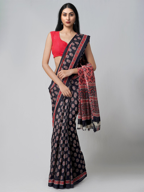 

Unnati Silks Black & Red Ethnic Motifs Pure Cotton Kovai Saree
