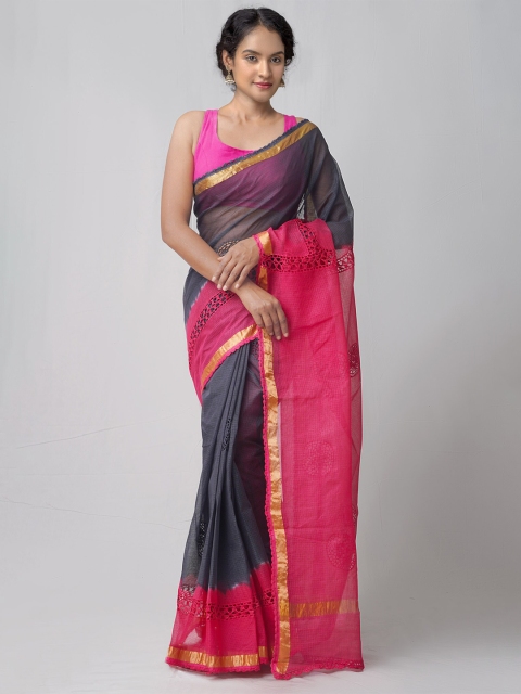 

Unnati Silks Grey & Fuchsia Zari Pure Cotton Kota Saree