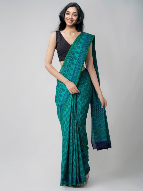 

Unnati Silks Green Pure Patola Printed Mulmul Cotton Saree