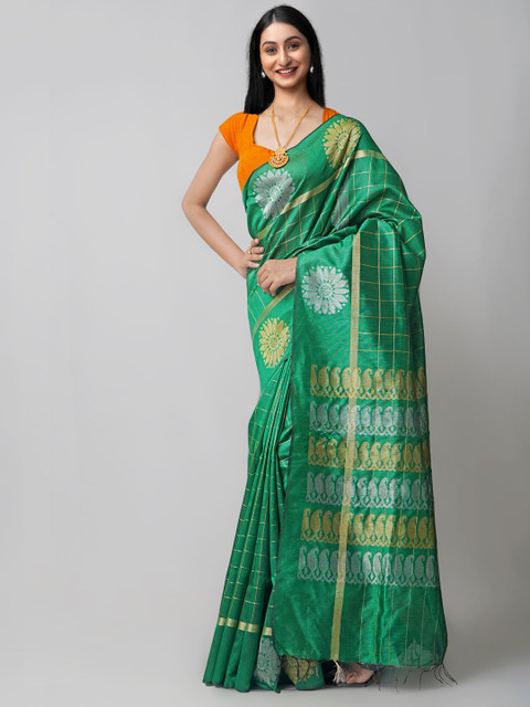 

Unnati Silks Green Woven Design Bengal Linen Saree