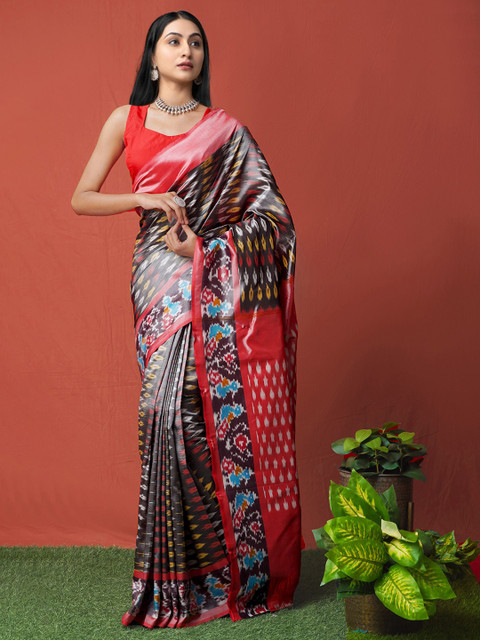 

Unnati Silks Grey Pure Ikat Pochampally Silk Cotton Saree