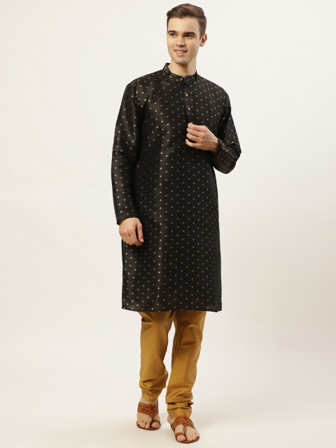 

Jompers Men Black & Gold-Toned Ethnic Motifs Dupion Silk Kurta with Churidar