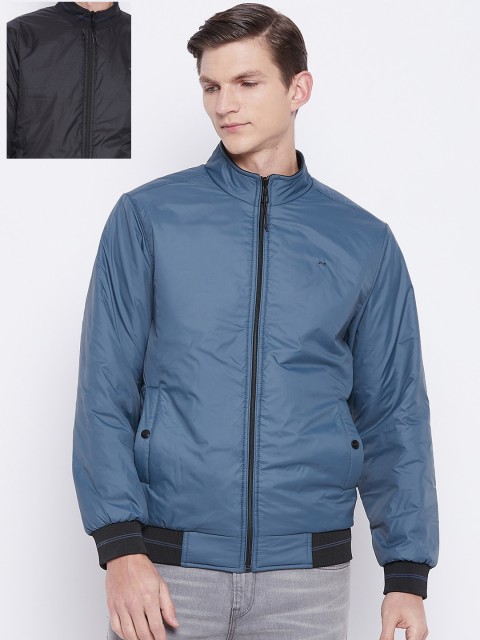 

Okane Men Navy Blue & Black Reversible Bomber Jacket