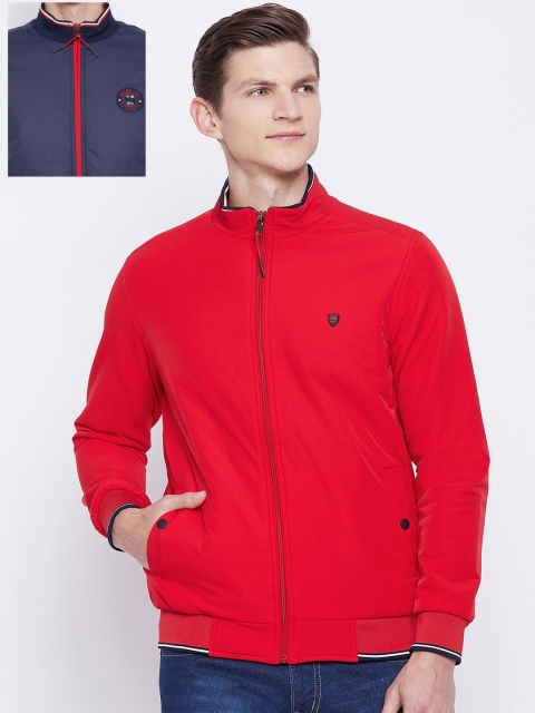 

Okane Men Red & Navy Blue Reversible Bomber Jacket
