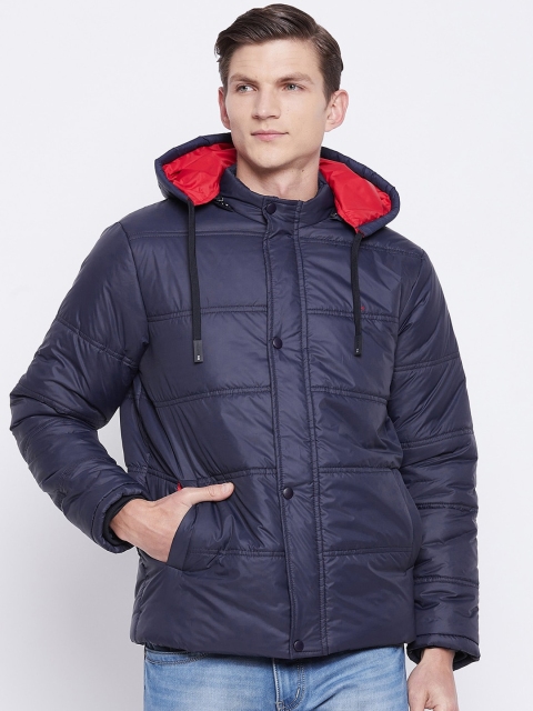 

Okane Men Navy Blue Lightweight Hooded Padded Jacket