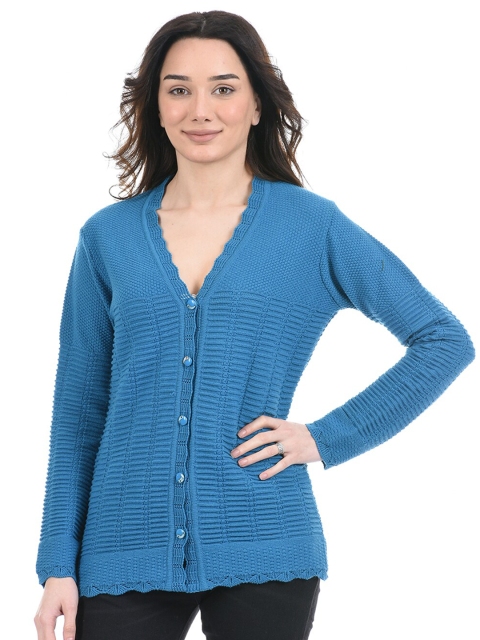 

American Eye Women Blue Self Design Acrylic Cardigan