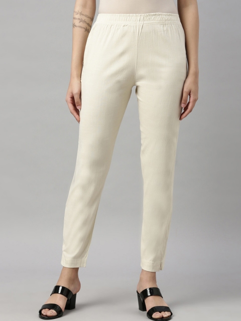 

GOLDSTROMS Women Cream-Coloured Cotton Cigarette Trousers