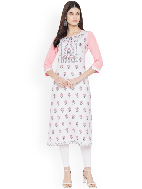 

Ethnic basket Women Off White & Pink Printed Crepe Kurta