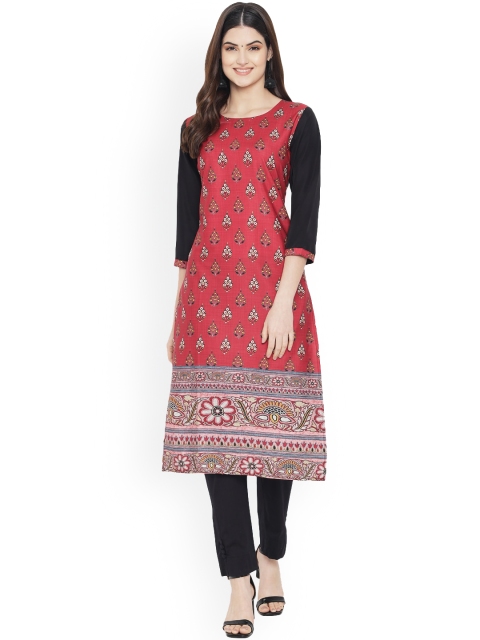 

Ethnic basket Women Maroon & Black Ethnic Motifs Printed Crepe Kurta