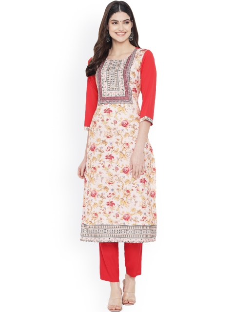 

Ethnic basket Women Red & Yellow Ethnic Motifs Printed Crepe Kurta