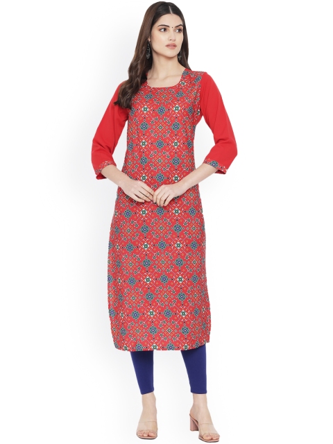 

Ethnic basket Women Red & Blue Geometric Printed Crepe Kurta