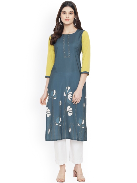 

Ethnic basket Women Blue & Green Printed Crepe Kurta