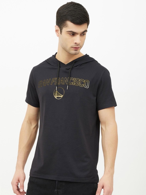 

NBA Men Black Golden State Warriors Printed Sublimation Hooded Cotton T-shirt