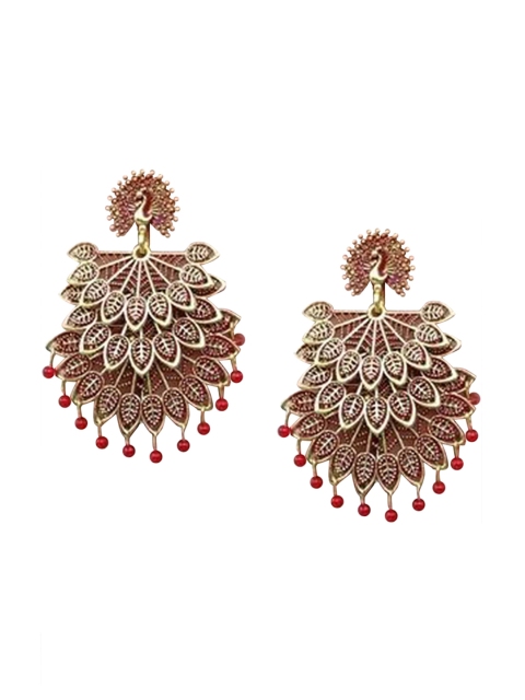 

Vembley Burgundy Peacock Shaped Gold-plated Chandbalis Earrings