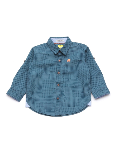 

Lil Lollipop Boys Teal Cotton Micro Checks Printed Regular Fit Casual Shirt