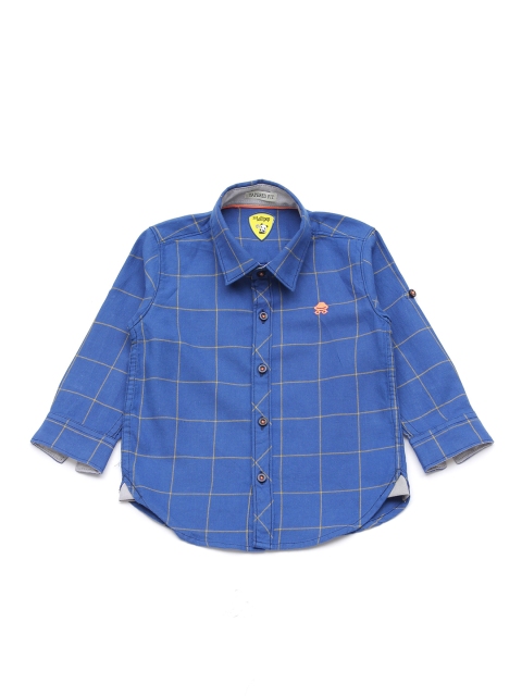 

Lil Lollipop Boys Blue Regular Fit Windowpane Checks Checked Cotton Casual Shirt