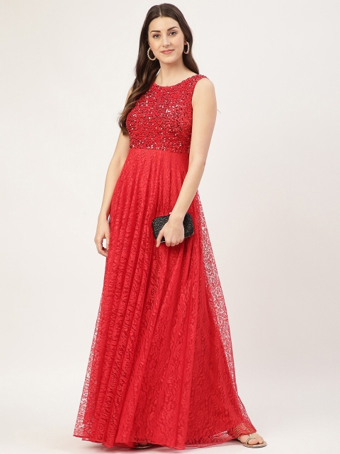

TRENDY DIVVA Red Self Design Sequined Maxi Dress