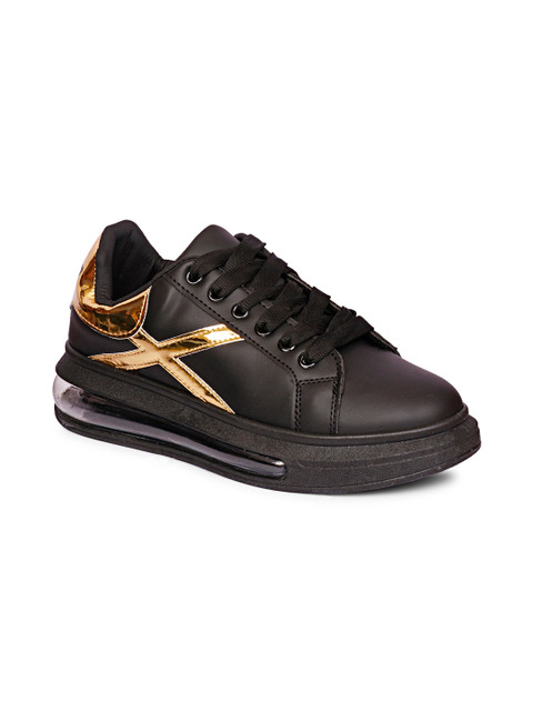 

CIPRAMO SPORTS Men Black & Gold-Toned Sneakers