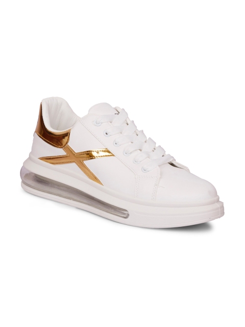 

CIPRAMO SPORTS Men White & Gold-Toned Solid Sneakers