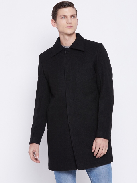 

Okane Men Black Solid Woollen Overcoat